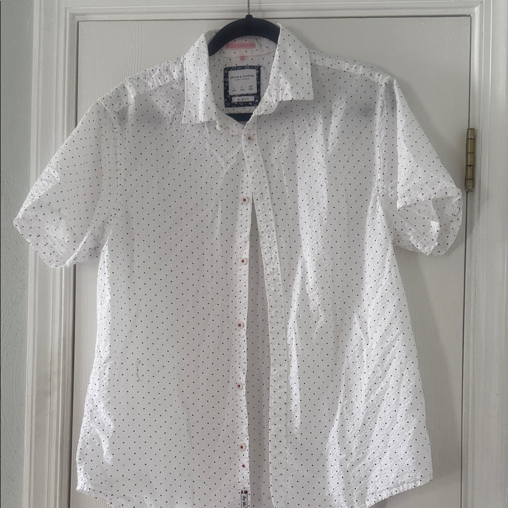 Denim & Flower White Shirt with polka dots